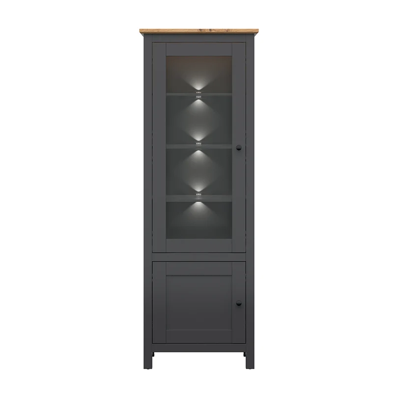 Vitrine 2 portes avec LED Duck Gris anthracite et Bois