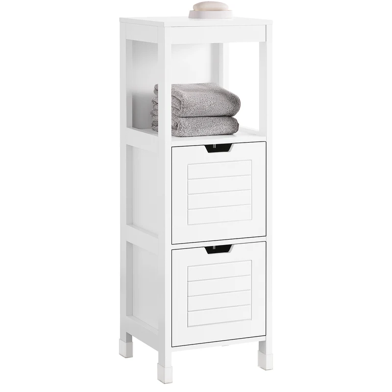 sebuyfr.comG127-W Colonne Salle de Bain avec 2 Paniers, Format Compact, Design Moderne, pour Salle de Bain et WC, Rangement Optimisé – L30×P30×H89 cm, Bois, Blanc