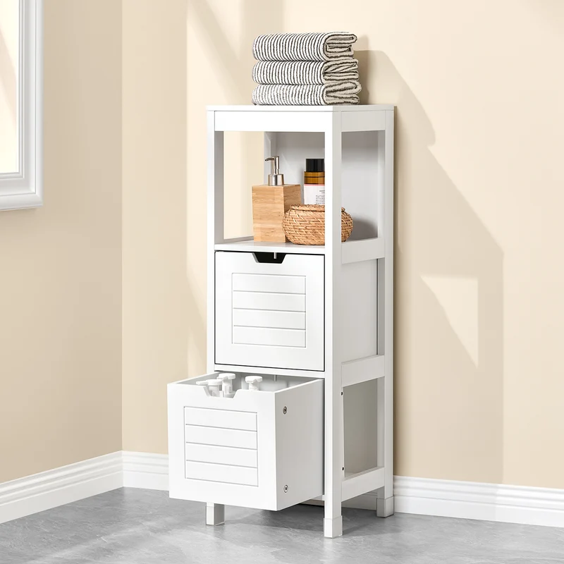 sebuyfr.comG127-W Colonne Salle de Bain avec 2 Paniers, Format Compact, Design Moderne, pour Salle de Bain et WC, Rangement Optimisé – L30×P30×H89 cm, Bois, Blanc