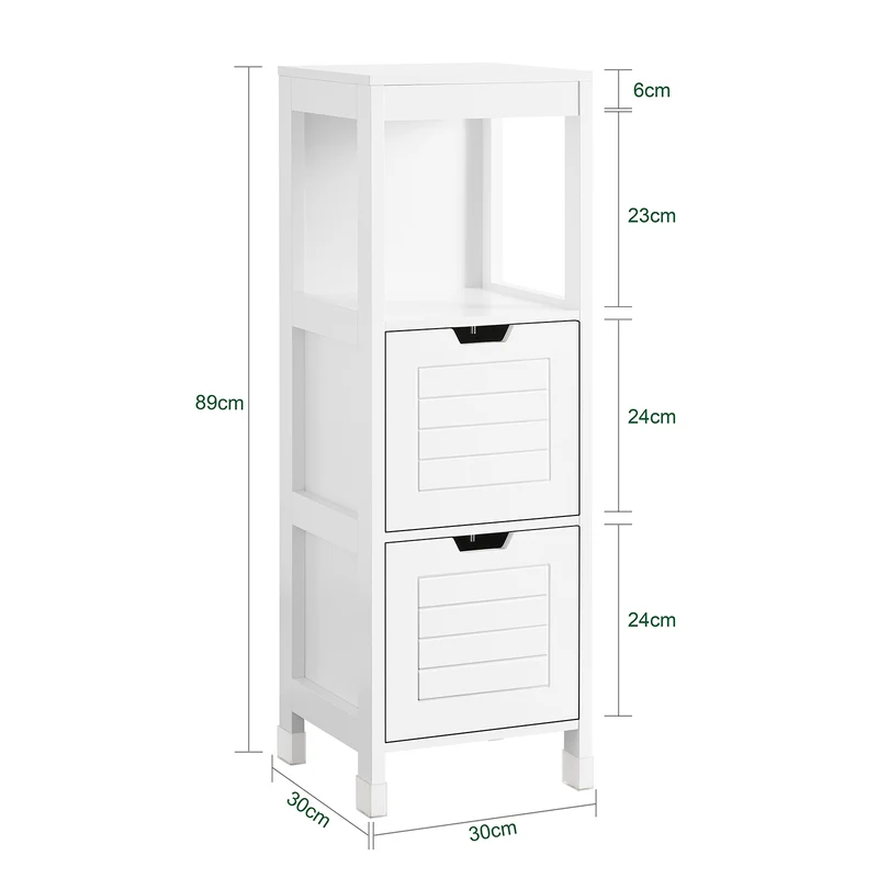 sebuyfr.comG127-W Colonne Salle de Bain avec 2 Paniers, Format Compact, Design Moderne, pour Salle de Bain et WC, Rangement Optimisé – L30×P30×H89 cm, Bois, Blanc