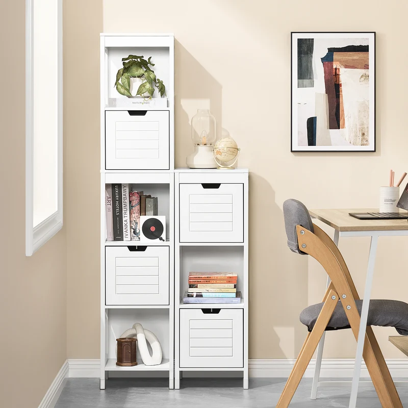 sebuyfr.comG127-W Colonne Salle de Bain avec 2 Paniers, Format Compact, Design Moderne, pour Salle de Bain et WC, Rangement Optimisé – L30×P30×H89 cm, Bois, Blanc