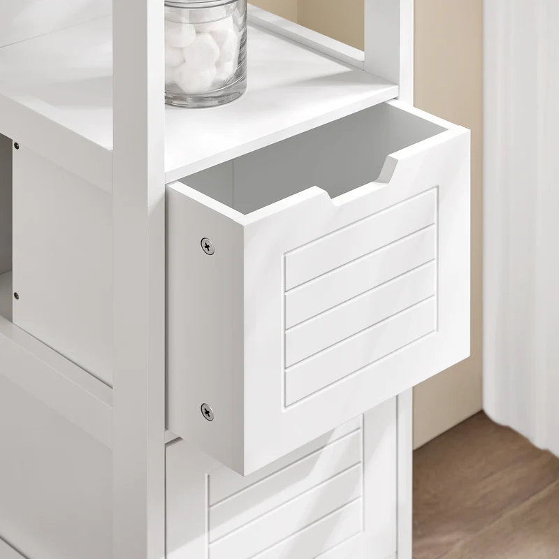 sebuyfr.comG127-W Colonne Salle de Bain avec 2 Paniers, Format Compact, Design Moderne, pour Salle de Bain et WC, Rangement Optimisé – L30×P30×H89 cm, Bois, Blanc