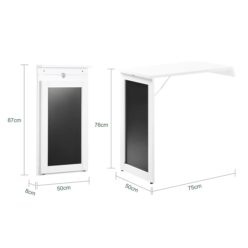 SoBuy FWT20-W Table Murale Rabattable à Manger Pliable avec Tableau Mémo Extensible Gain de Place pour Cuisine, Bureau et Petits Espaces Blanc 50cm x 75cm x 76cm