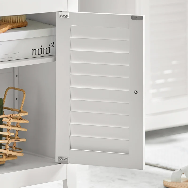 SoBuy BZR13-W Armoire de Salle de Bain – 26 cm de Profondeur, Étagères Ouvertes et Compartiment Fermé, Blanc