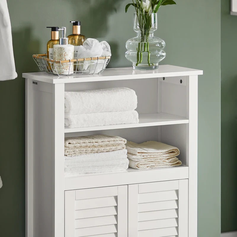 SoBuy BZR13-W Armoire de Salle de Bain – 26 cm de Profondeur, Étagères Ouvertes et Compartiment Fermé, Blanc