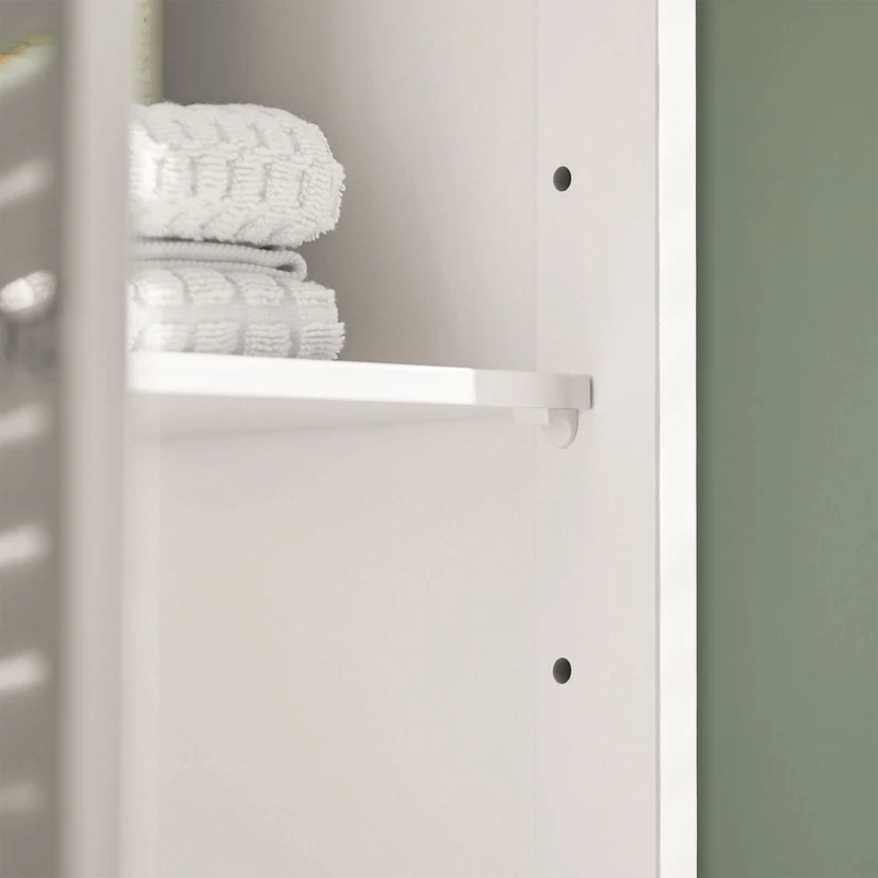sebuyfr.comG236-W Colonne de Salle de Bain – 32 cm, 2 Portes Persiennes, Tiroir et Niche, Blanc