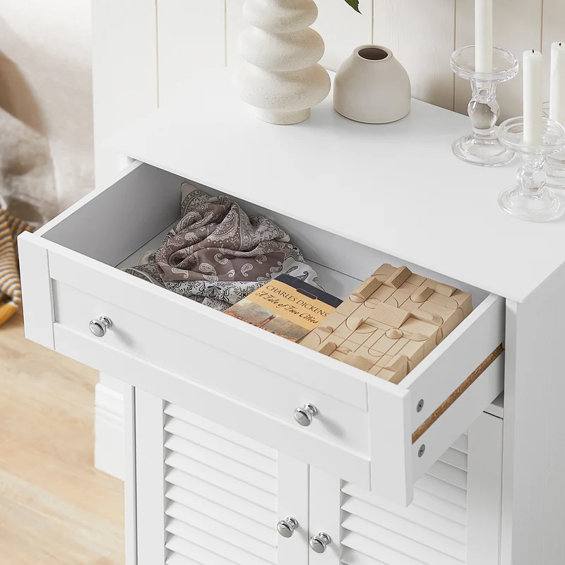 sebuyfr.comG238-W Meuble de Salle de Bain avec 2 Portes Persiennes – 1 Tiroir, Étagère Réglable, 60×35×87 cm, Blanc