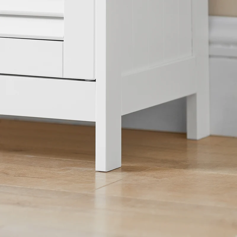 sebuyfr.comG238-W Meuble de Salle de Bain avec 2 Portes Persiennes – 1 Tiroir, Étagère Réglable, 60×35×87 cm, Blanc
