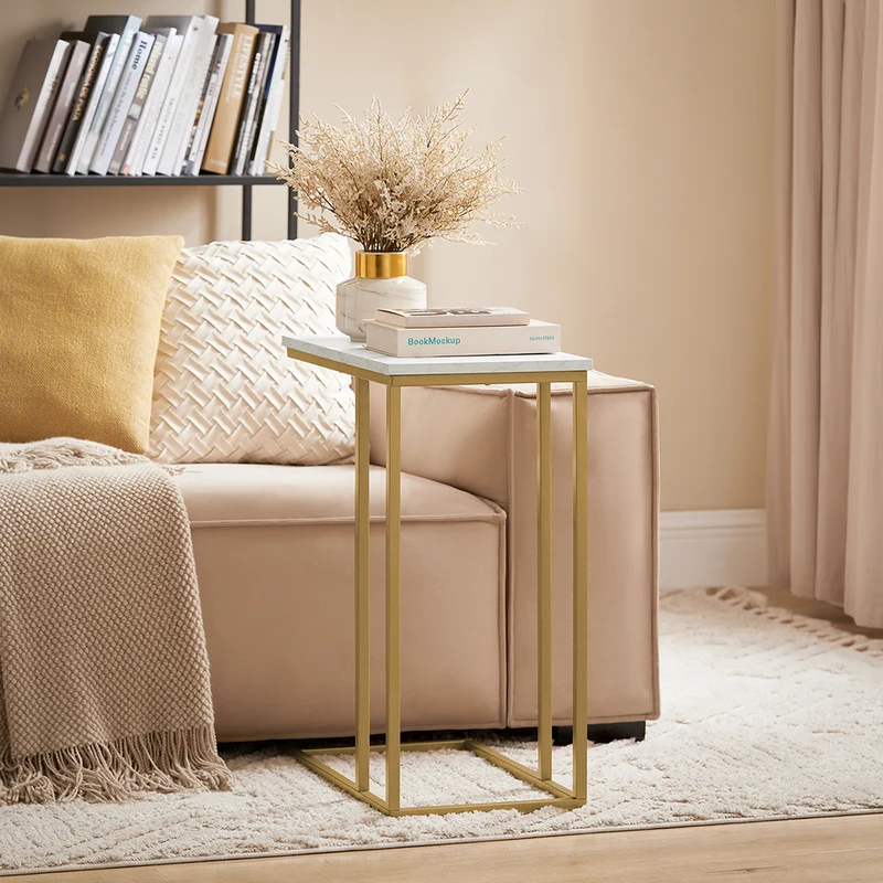 SoBuy FBT87-G Table d’Appoint Moderne Bout de canapé à Café Table de Chevet Effet Marbre