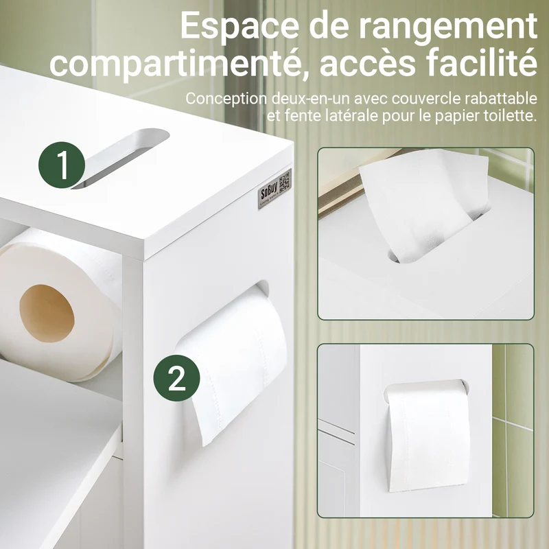 SoBuy BZR31-W Armoire Salle de Bain avec Roulettes et Portes Coulissantes, Gain de Place, Usage Polyvalent, Mobile, Rangement Optimisé – L52×P17×H68 cm, Blanc