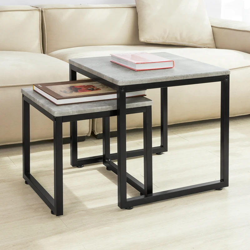 SoBuy FBT42-HG Tables Basses Gigognes, Set de 2, Lot de 2 Tables d'Appoint Empilables Tables Carrée Table Basse