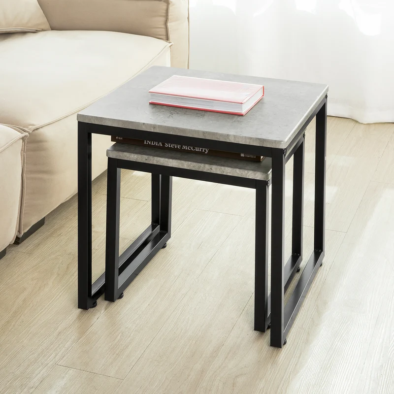 SoBuy FBT42-HG Tables Basses Gigognes, Set de 2, Lot de 2 Tables d'Appoint Empilables Tables Carrée Table Basse