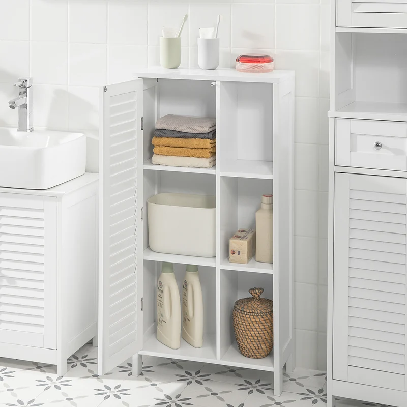 SoBuy BZR39-W Meuble de Salle de Bain Haut – Armoire de Salle de Bain Étroit avec Porte Lamellée et 3 Étagères – Placard de Rangement pour Cuisine, Toilette, Blanc, 48 x 96 x 24cm