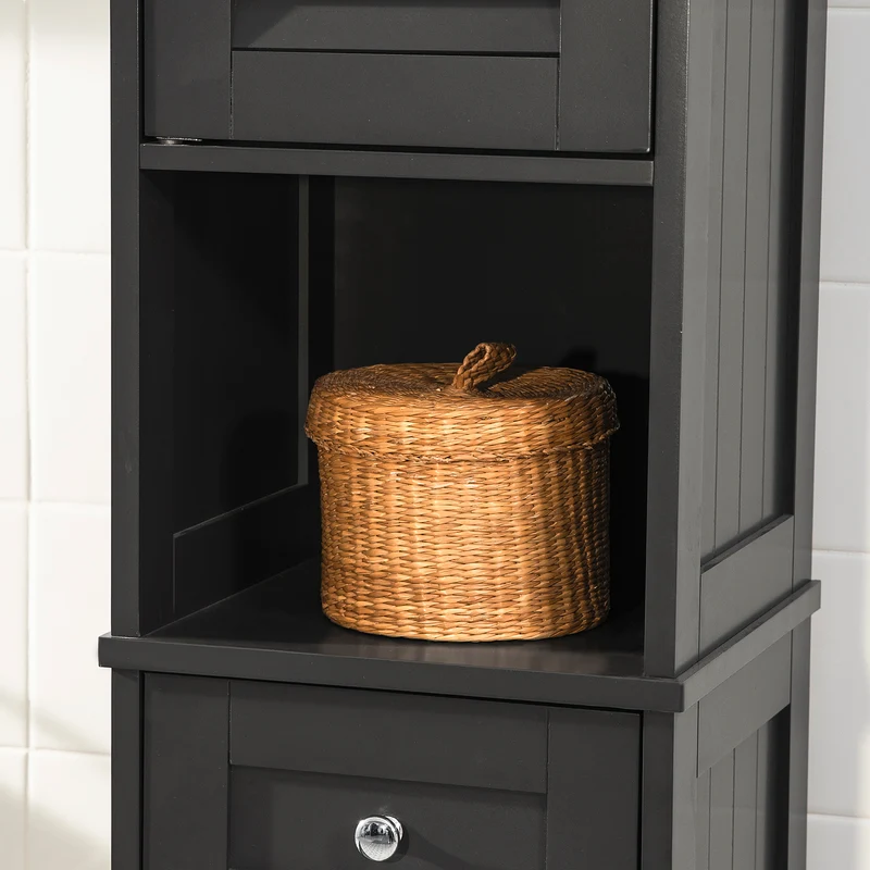 sebuyfr.comG236-DG Colonne Salle de Bain avec 2 Portes, 1 Tiroir et Niche Ouverte, pour Salle de Bain et WC, Rangement Optimisé – L32×P30×H170 cm, Gris Foncé