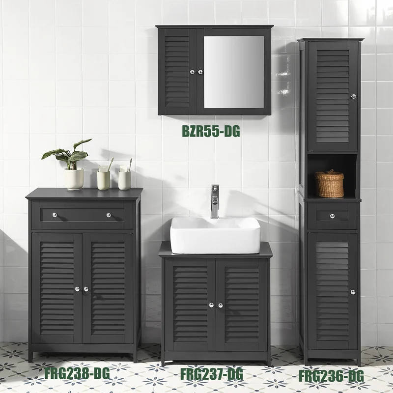 sebuyfr.comG236-DG Colonne Salle de Bain avec 2 Portes, 1 Tiroir et Niche Ouverte, pour Salle de Bain et WC, Rangement Optimisé – L32×P30×H170 cm, Gris Foncé