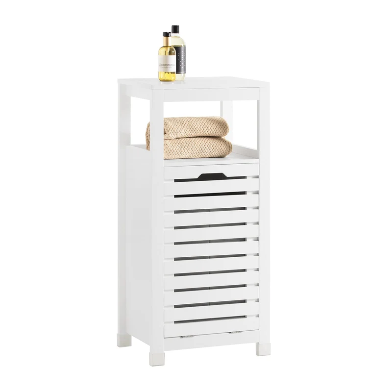 SoBuy BZR67-W Meuble Bas Armoire Toilette avec 1 Panier bac à Linge basculant Meuble de Rangement Corbeille à Linge Coffre à Linge