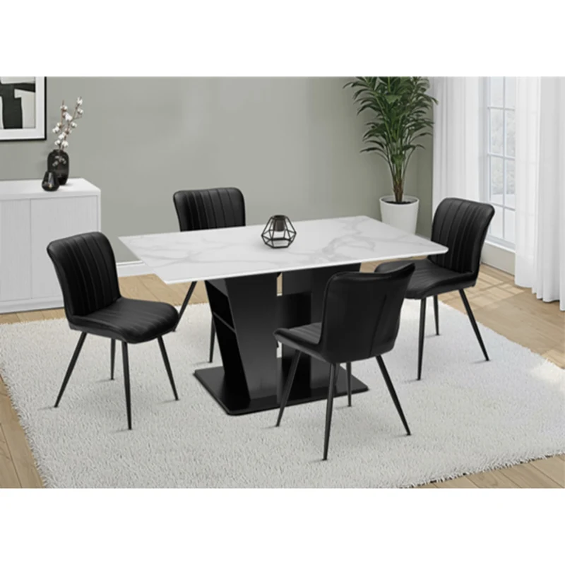 Ensemble de salle à manger avec 4 chaises rembourrées aspect cuir noir - I 1128-1130
