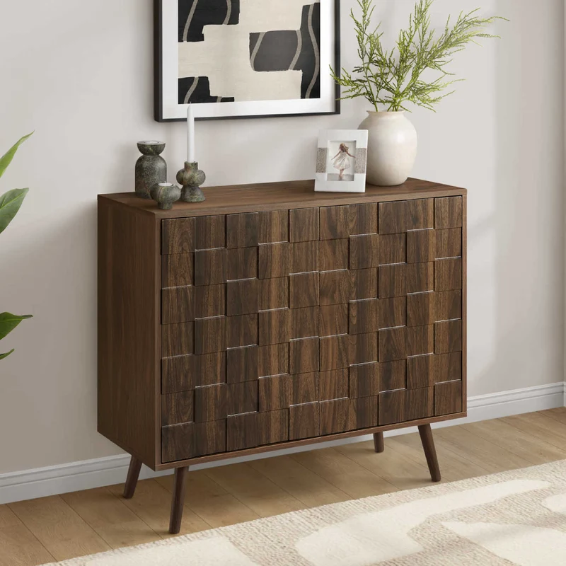 Meuble console en bois/MDF noyer foncé avec 2 portes - I 2789