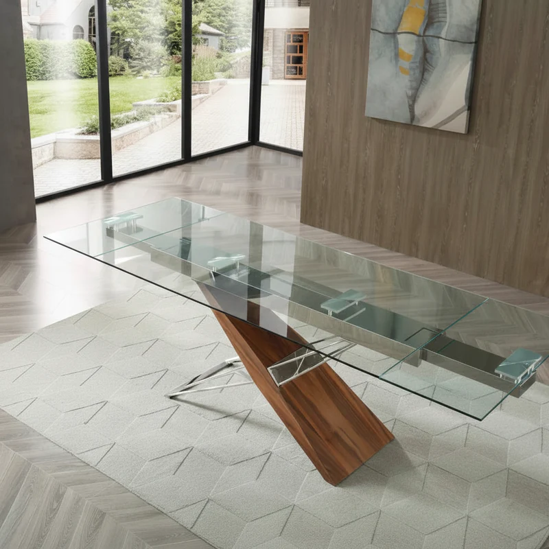 Table en verre et bois extensible - Fely