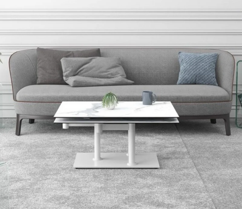 Table basse effet marbre blanc pivotante – Opera
