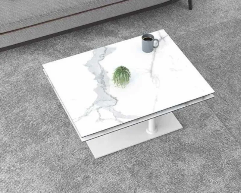 Table basse effet marbre blanc pivotante – Opera