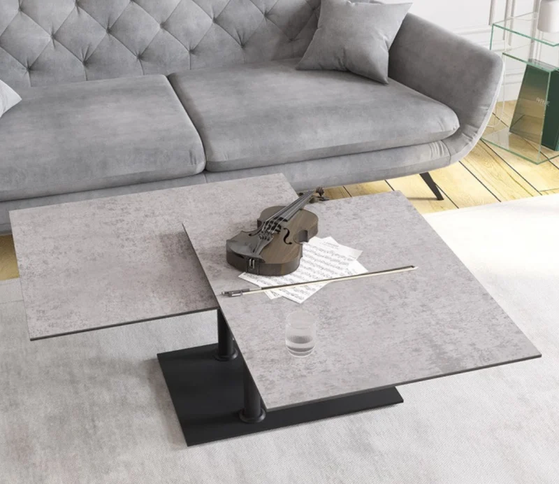 Table basse effet marbre blanc pivotante – Opera