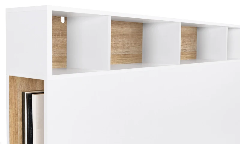 Tête de lit blanche et bois avec rangements 145cm