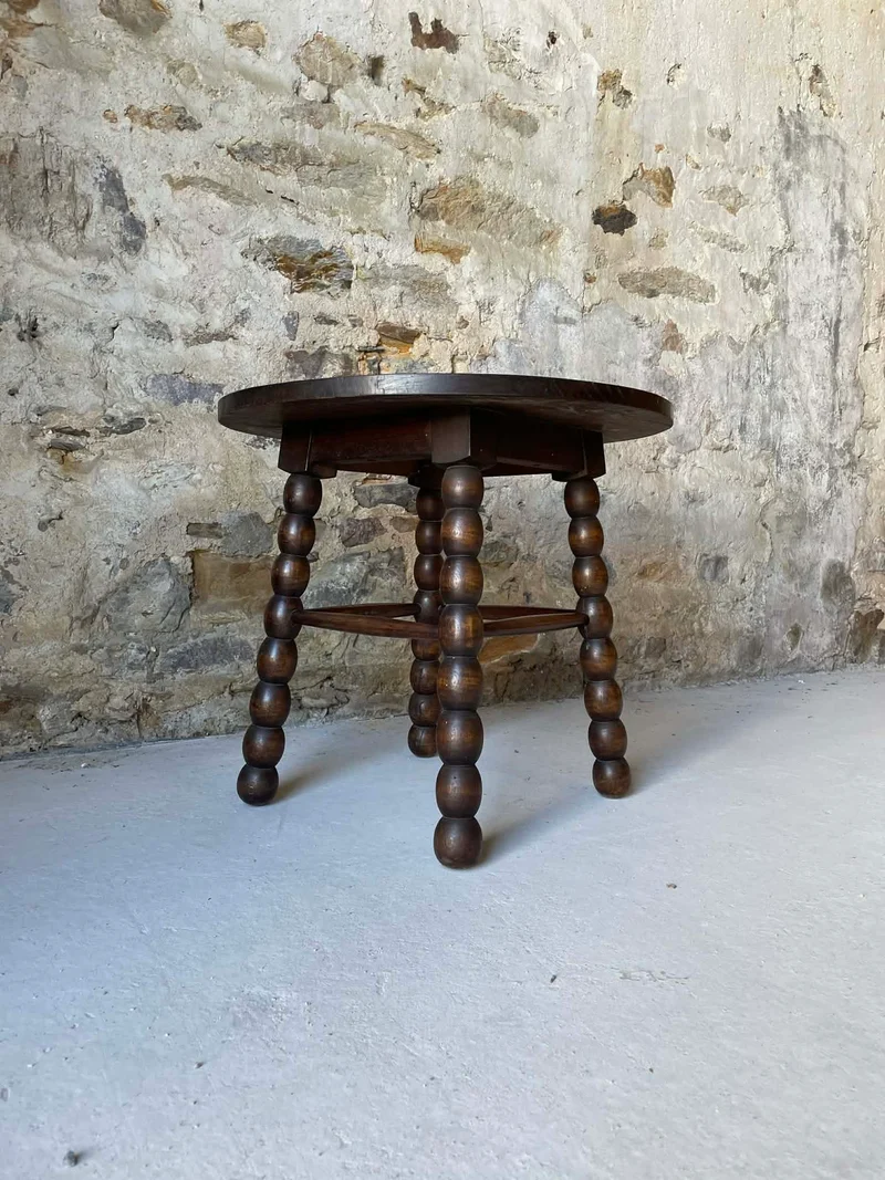 Table basse ronde en bois pieds tournés