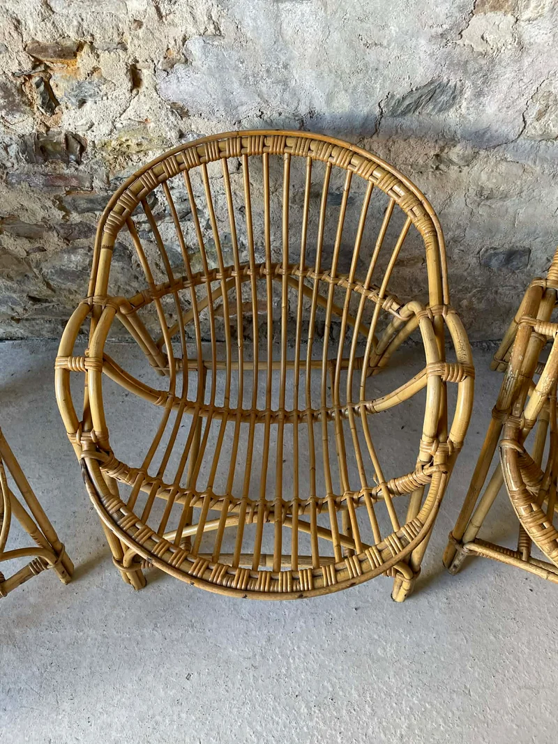 Fauteuil en osier vintage années 70