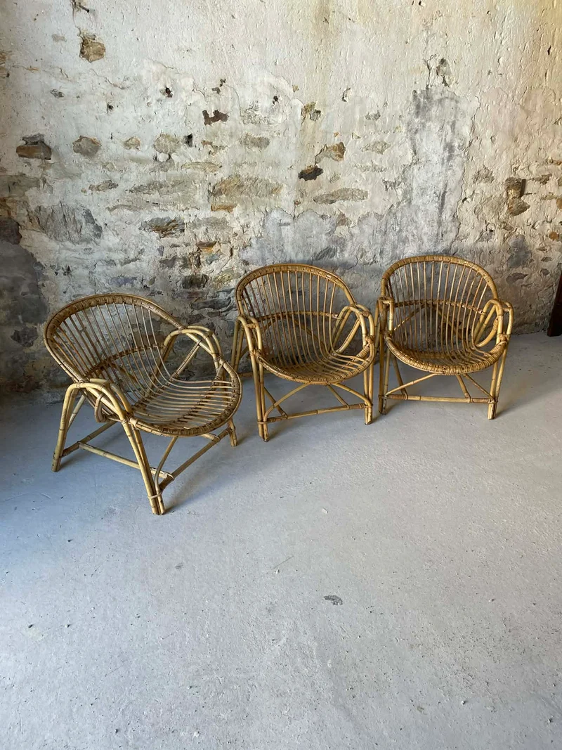 Fauteuil en osier vintage années 70