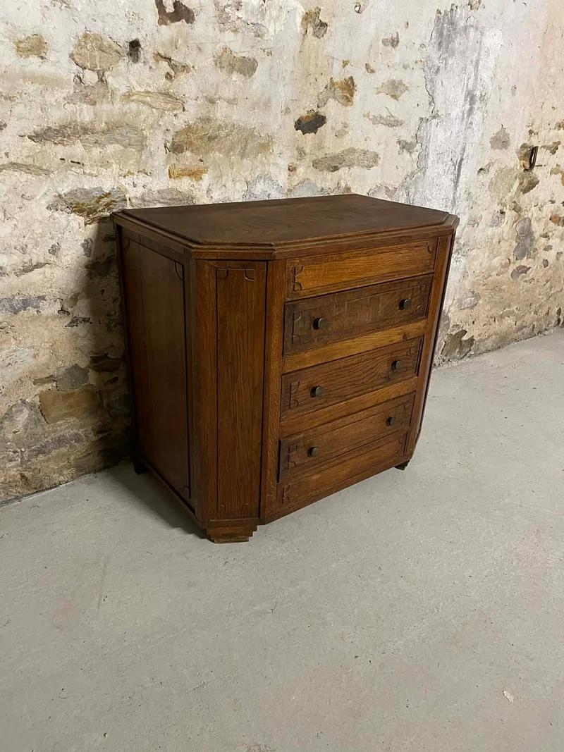 Commode en chêne massif 4 tiroirs style campagne chic