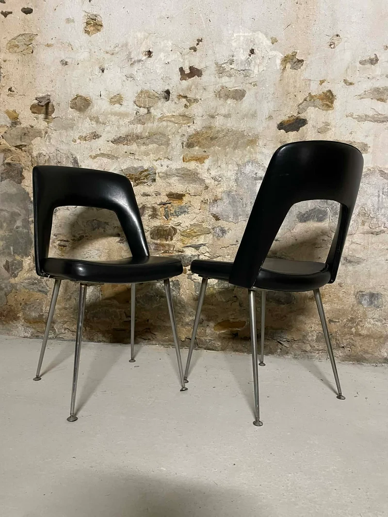 Lot de 2 chaises design noir pieds métal style contemporain