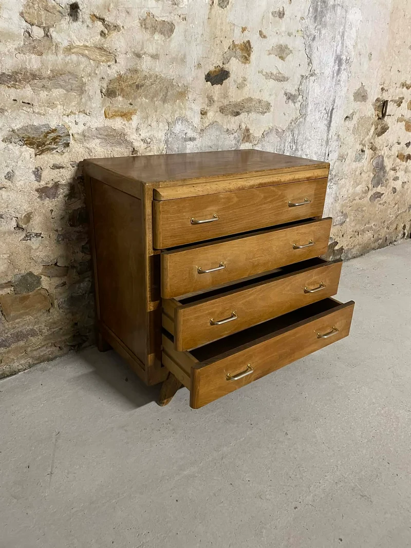 Commode vintage 4 tiroirs pieds compas