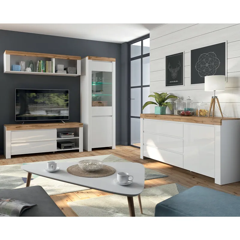 Buffet 3 tiroirs 1 porte Hella Blanc et Bois