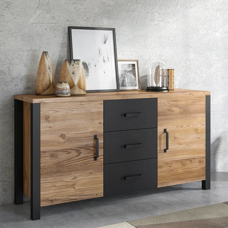 Buffet 2 portes 3 tiroirs Lyam Bois et Noir