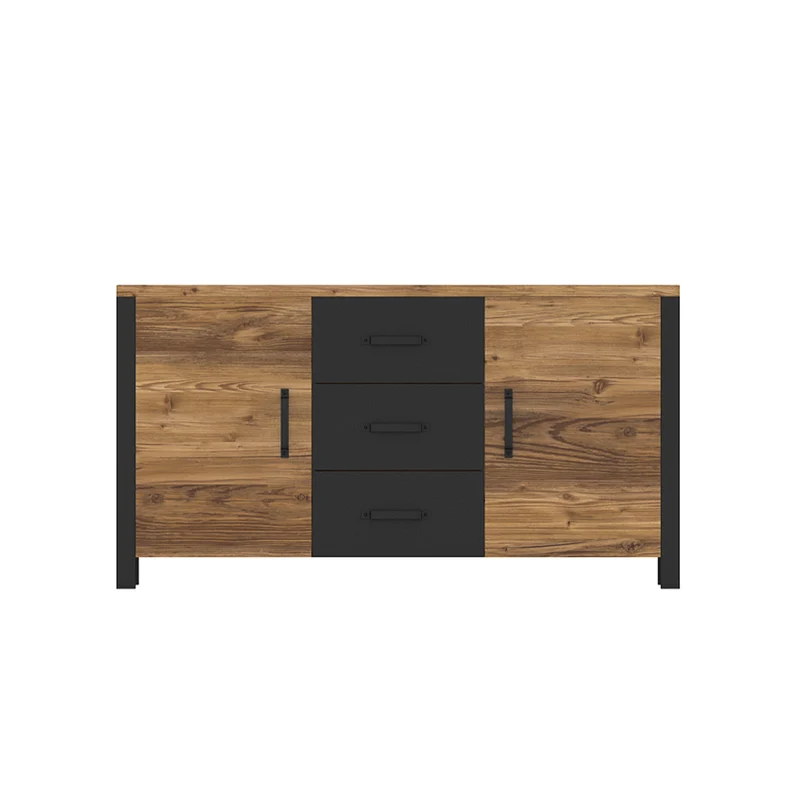 Buffet 2 portes 3 tiroirs Lyam Bois et Noir