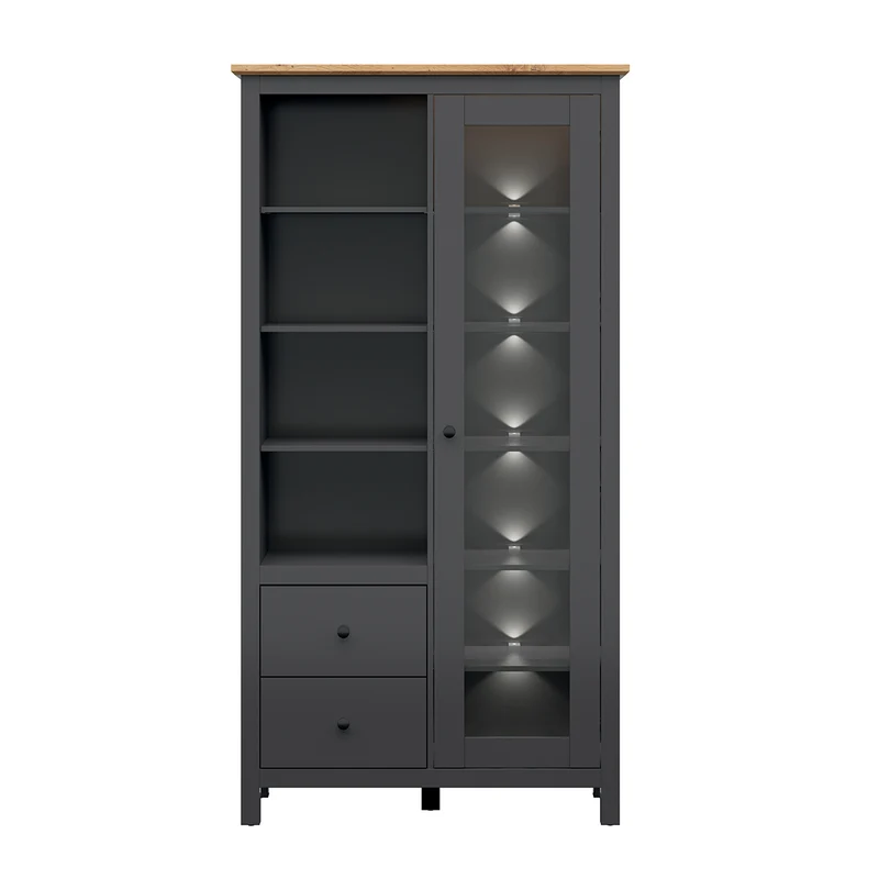 Vaisselier 1 porte 2 tiroirs avec LED Duck Gris anthracite et Bois