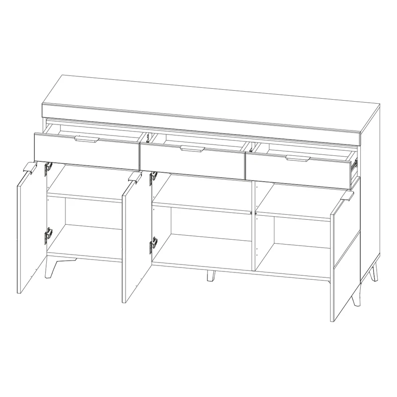 Buffet 3 portes 3 tiroirs LED inclus Ruben Blanc
