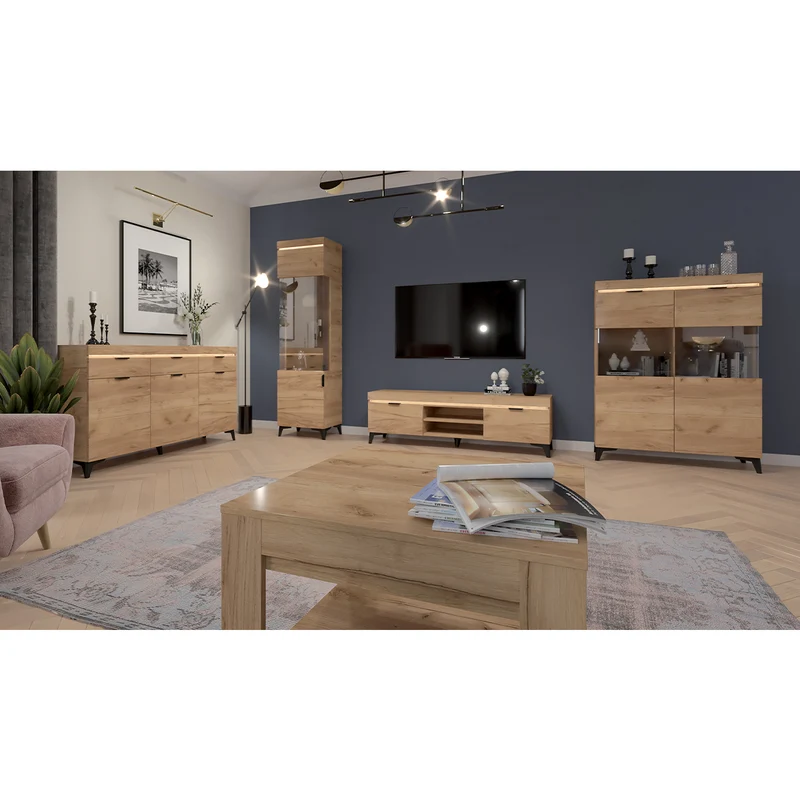 Buffet 3 portes 3 tiroirs LED inclus Ruben Bois