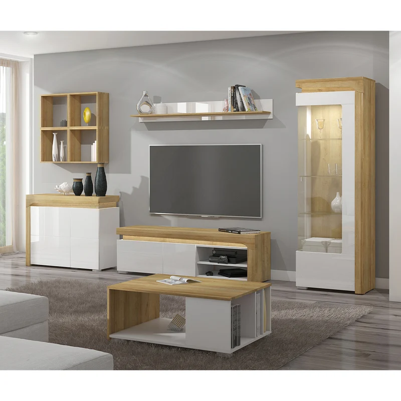 Buffet 2 portes LED inclus Teo Blanc et Bois