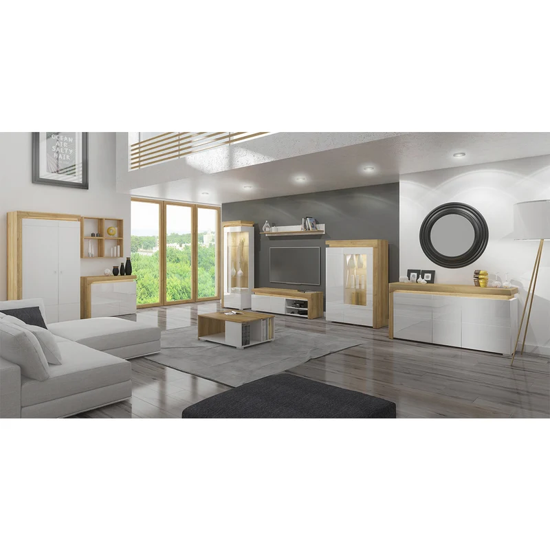 Buffet 2 portes LED inclus Teo Blanc et Bois