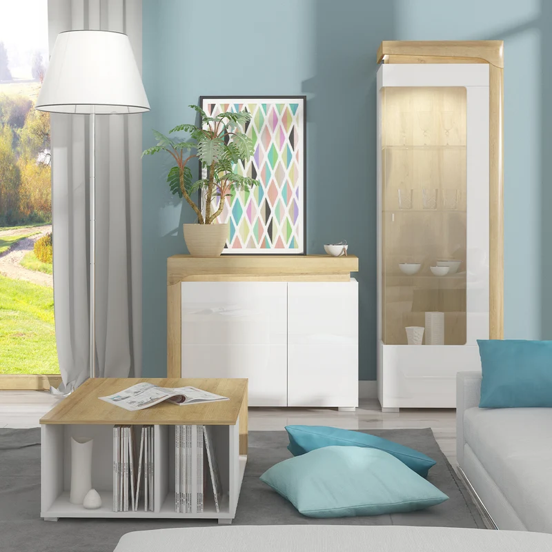 Vitrine 1 porte ouverture droite LED inclus Teo Blanc et Bois
