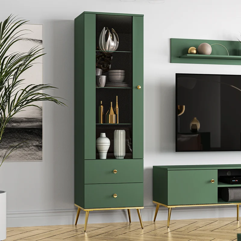 Vitrine 1 porte 2 tiroirs Thalia Vert
