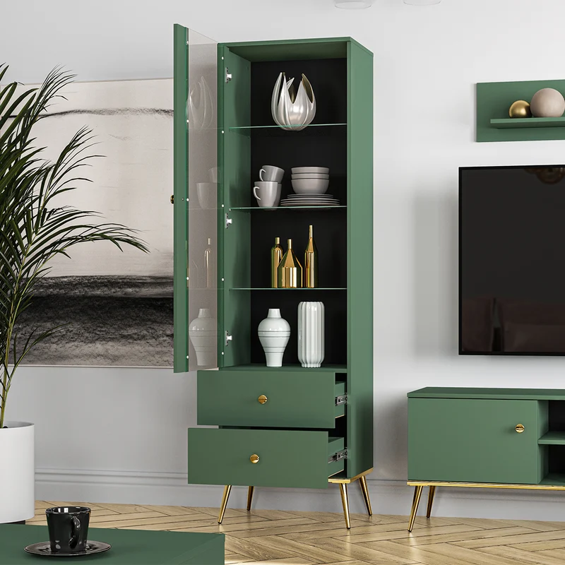 Vitrine 1 porte 2 tiroirs Thalia Vert