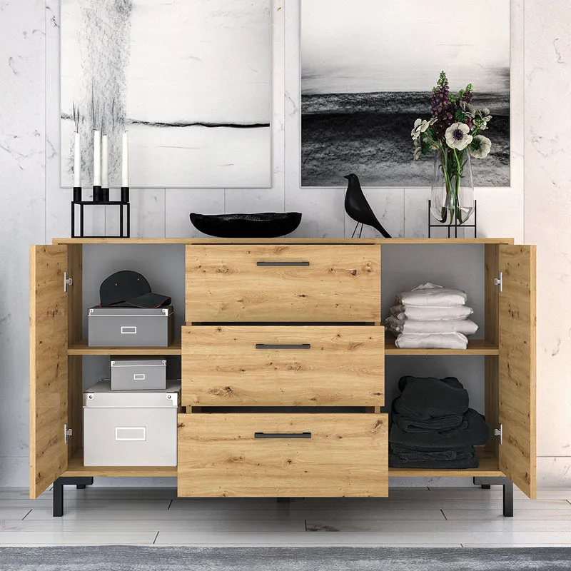 Buffet 2 portes 3 tiroirs 138 cm Liora Bois