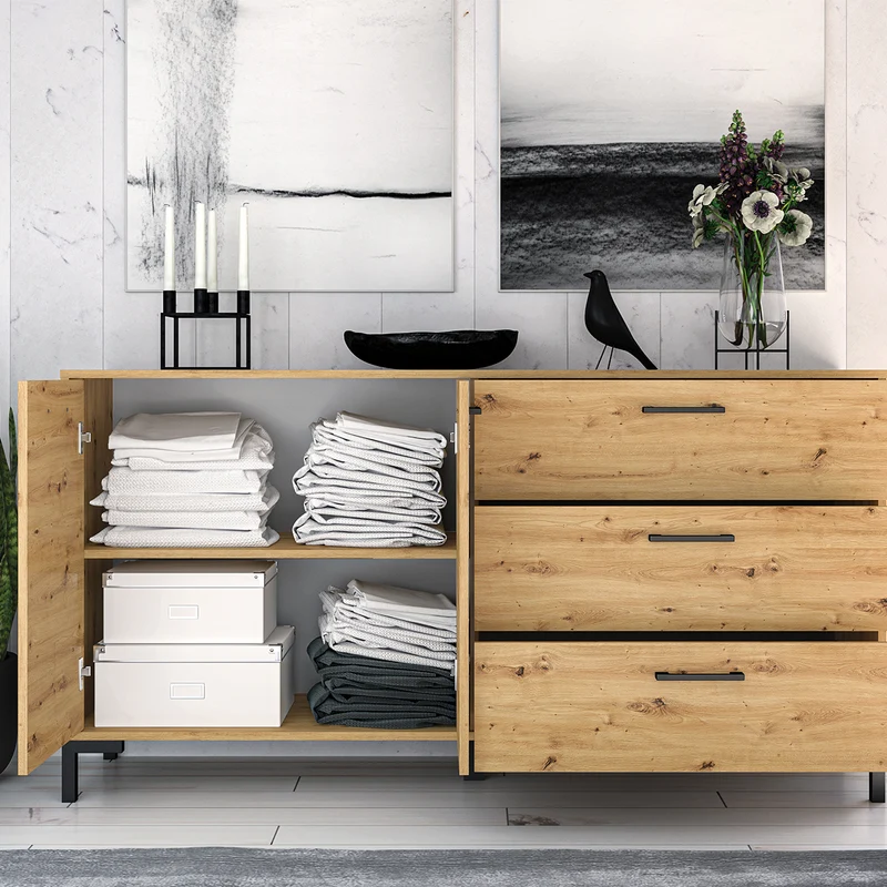 Buffet 2 portes 3 tiroirs 160 cm Liora Bois