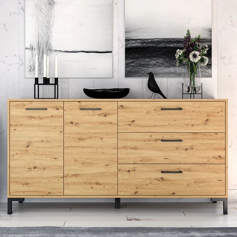 Buffet 2 portes 3 tiroirs 160 cm Liora Bois