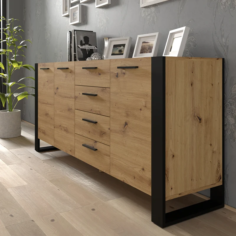 Buffet 3 portes 4 tiroirs Nouka Bois et Noir