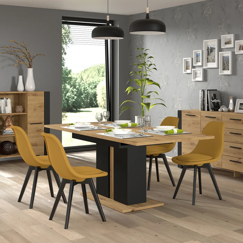 Table à manger extensible 1 pied 4 à 8 places Nouka Bois et Noir