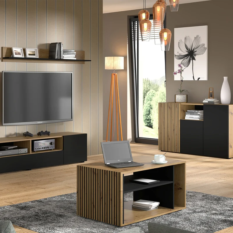 Table basse 88 cm Nera Bois et Noir